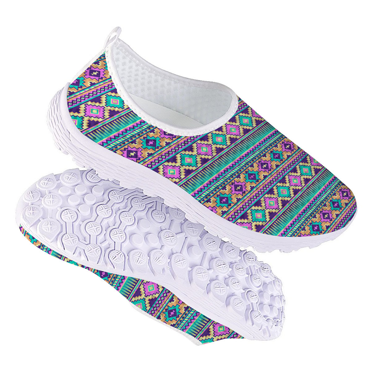Aztec Neon Native Print Pattern Nurse Shoes-grizzshop
