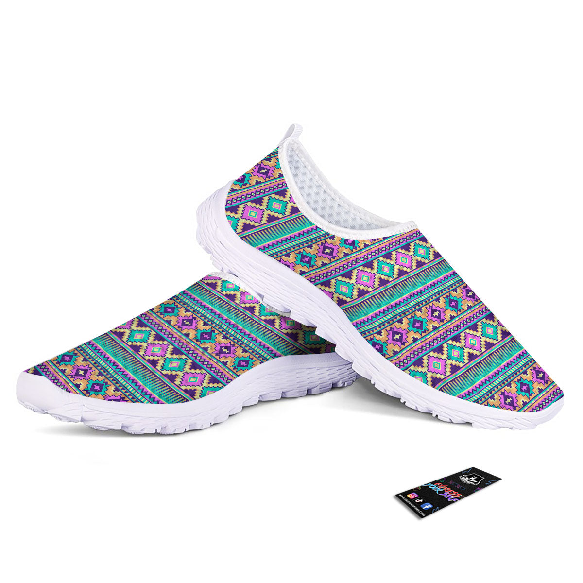 Aztec Neon Native Print Pattern Nurse Shoes-grizzshop