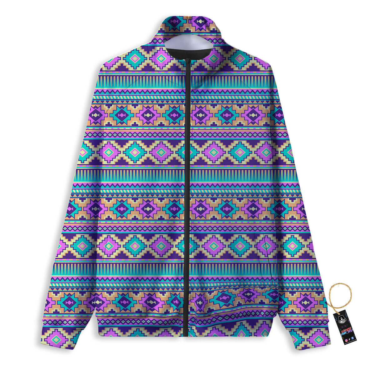 Aztec Neon Native Print Pattern Track Jacket-grizzshop