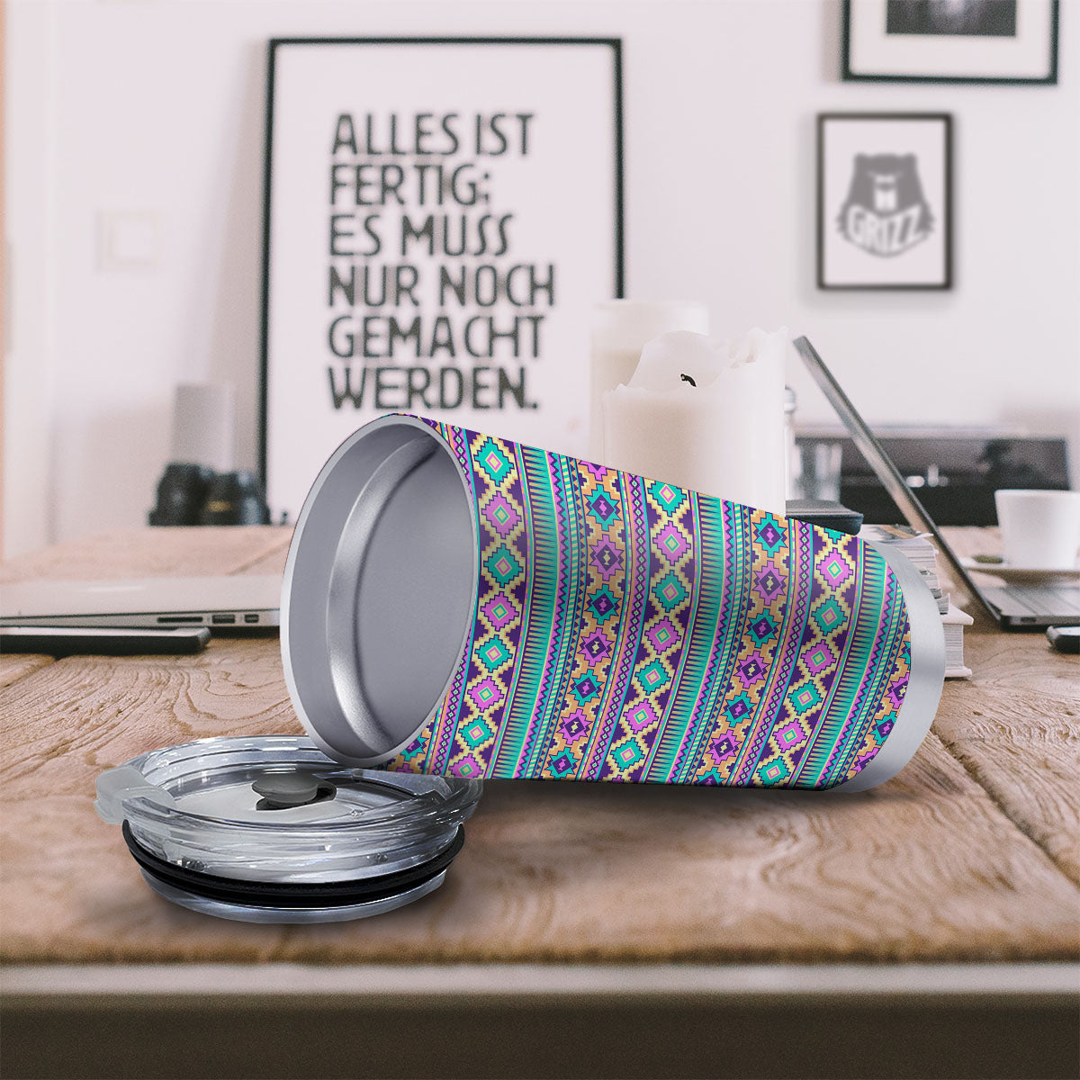 Aztec Neon Native Print Pattern Tumbler-grizzshop