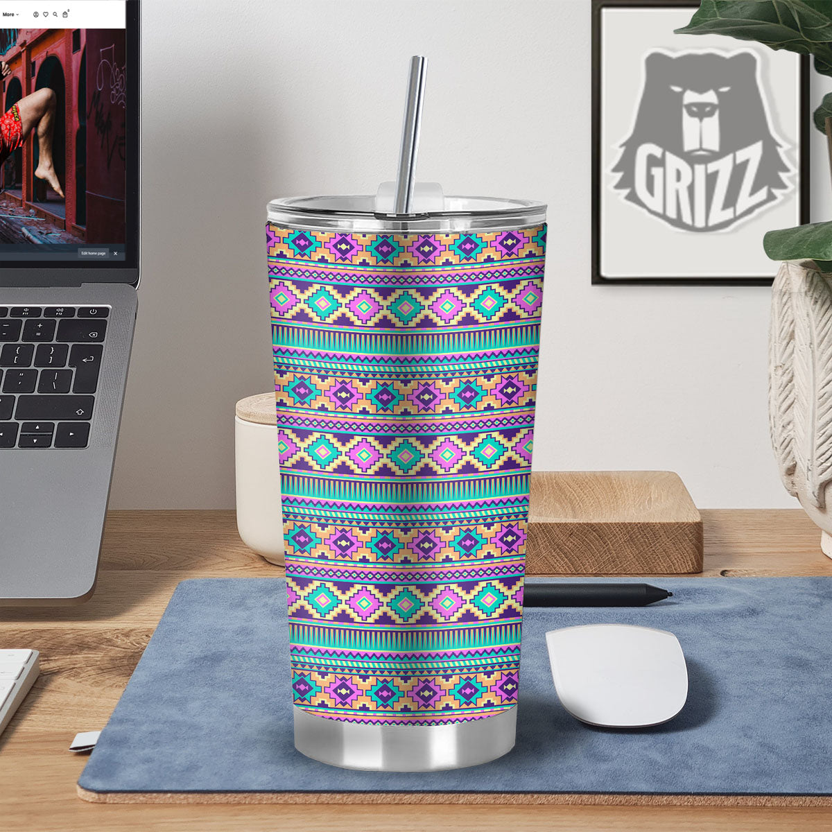 Aztec Neon Native Print Pattern Tumbler-grizzshop