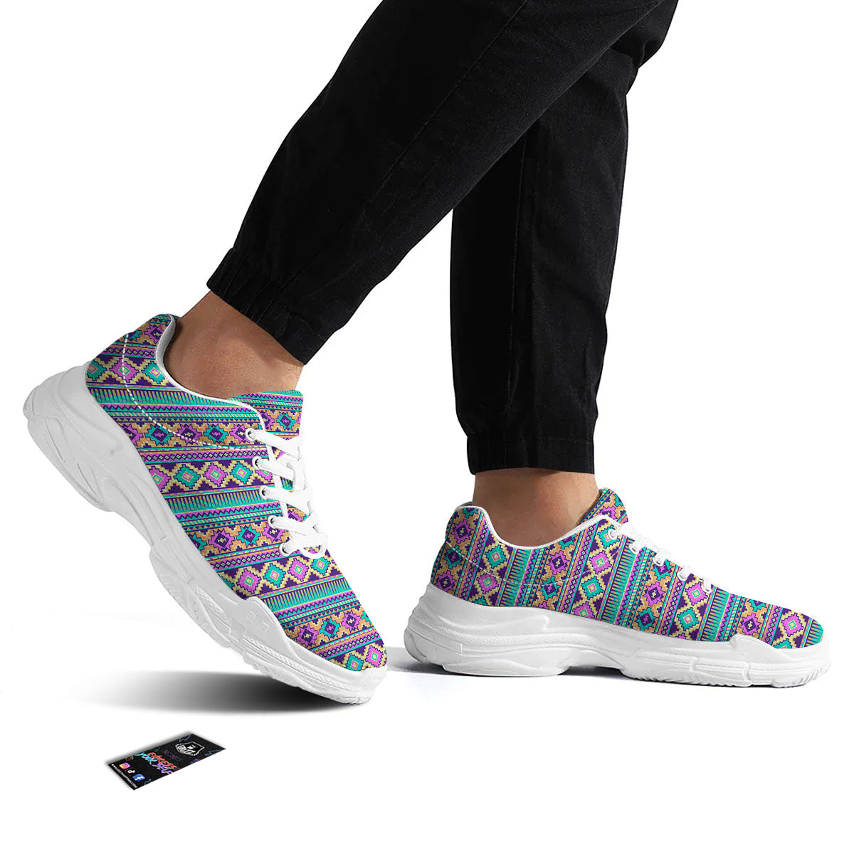 Aztec Neon Native Print Pattern White Chunky Shoes-grizzshop