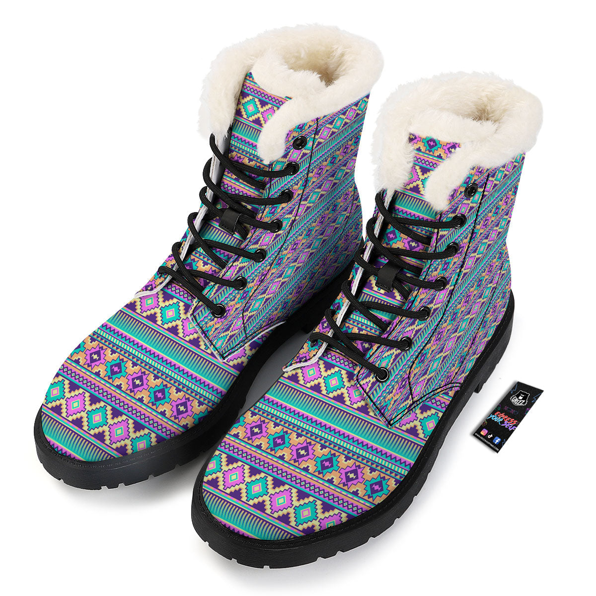 Aztec Neon Native Print Pattern Winter Boots-grizzshop