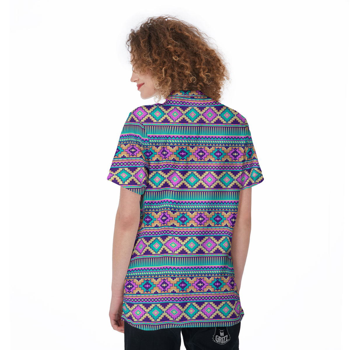Aztec Neon Native Print Pattern Women's Golf Shirts-grizzshop