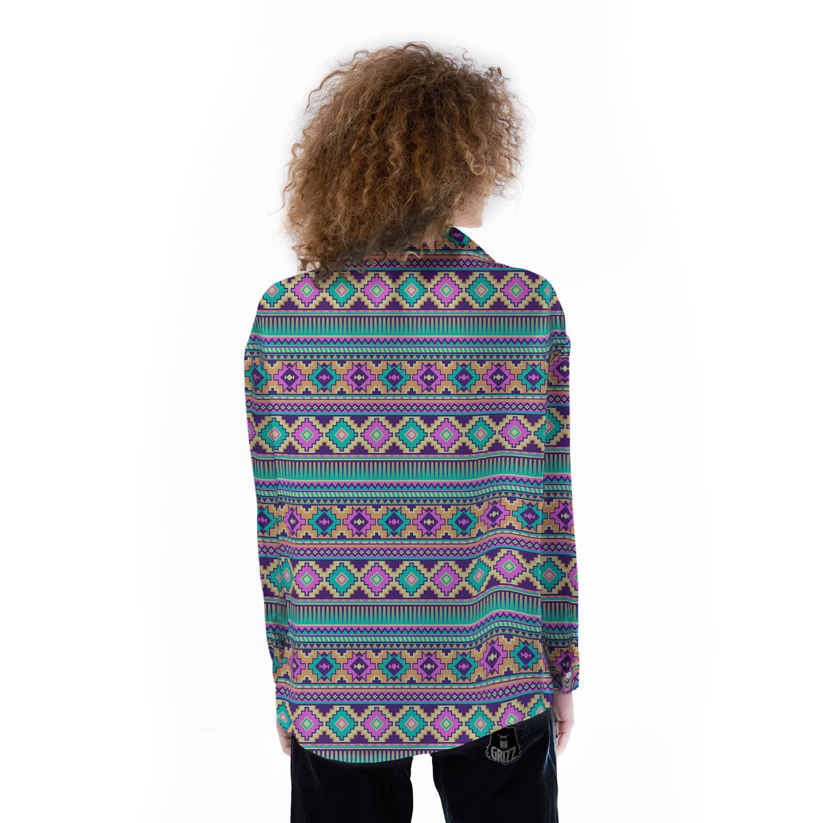 Aztec Neon Native Print Pattern Women's Long Sleeve Shirts-grizzshop