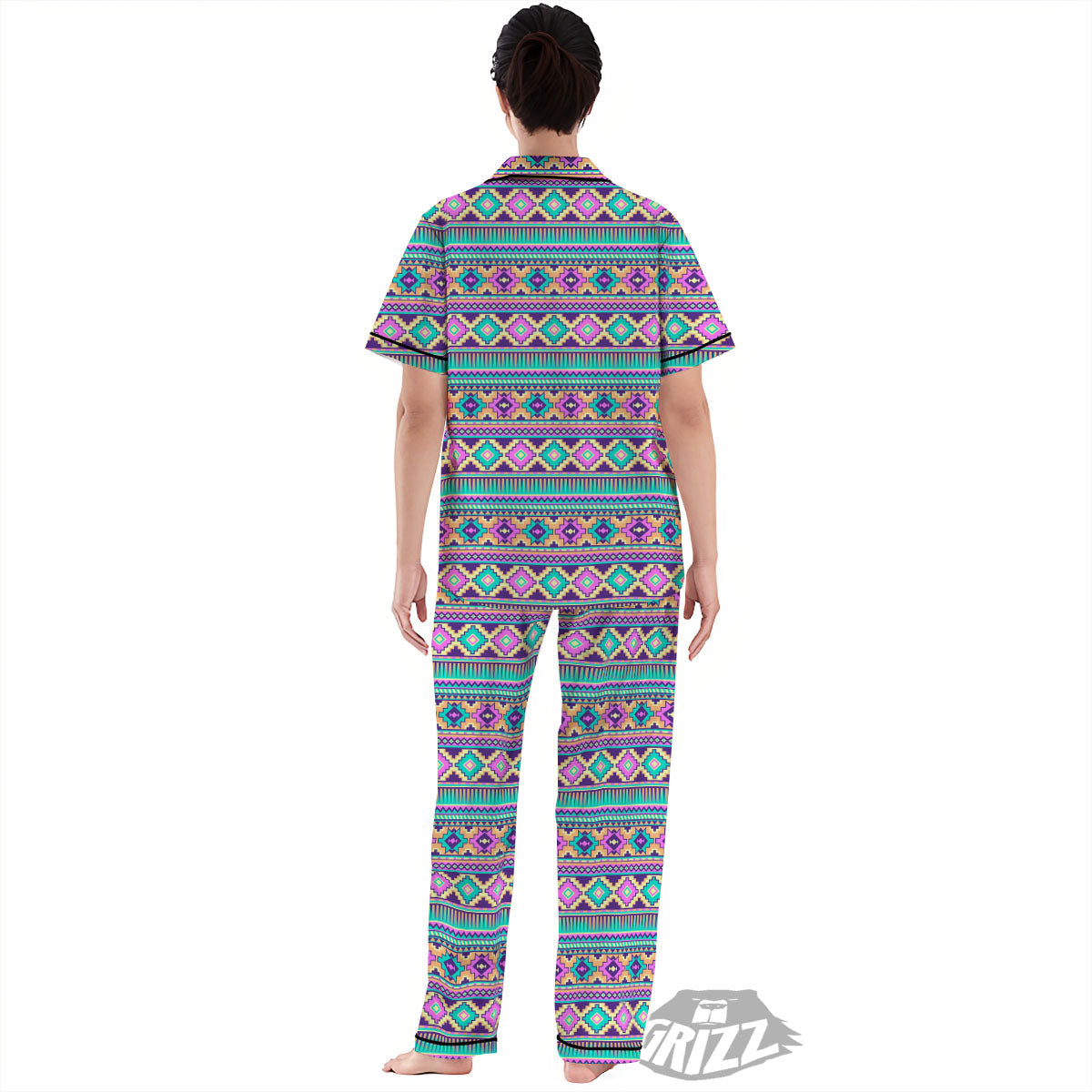Aztec Neon Native Print Pattern Women's Pajamas Set-grizzshop