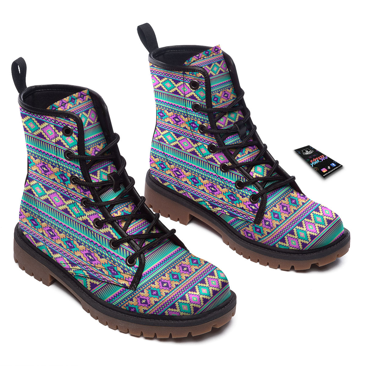 Aztec Neon Native Print Pattern Work Boots-grizzshop