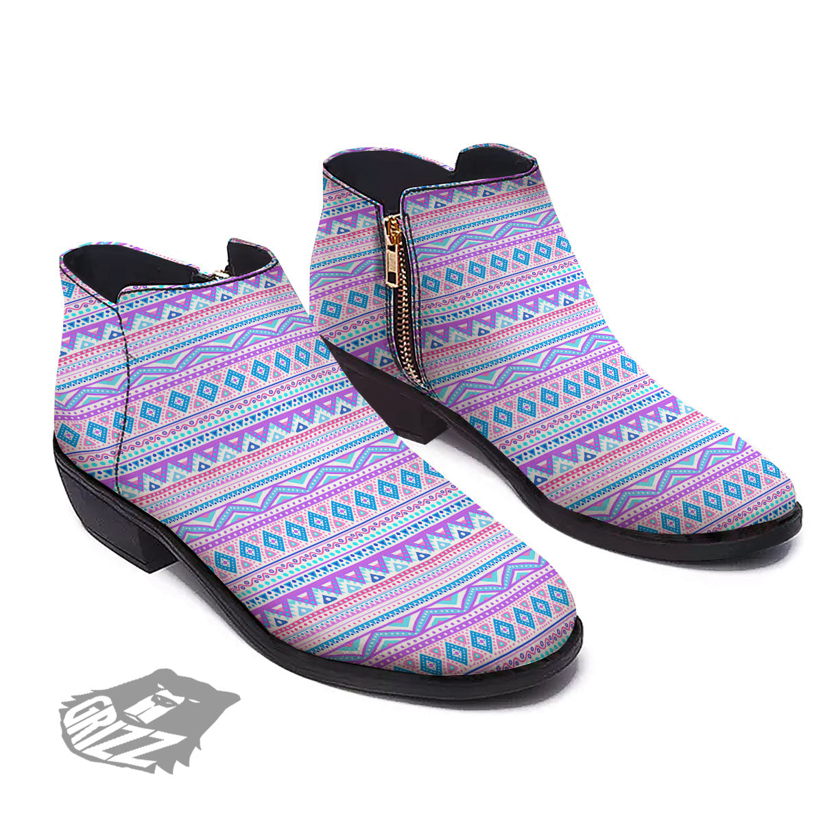 Aztec Pink And Pastel Print Pattern Ankle Boots-grizzshop