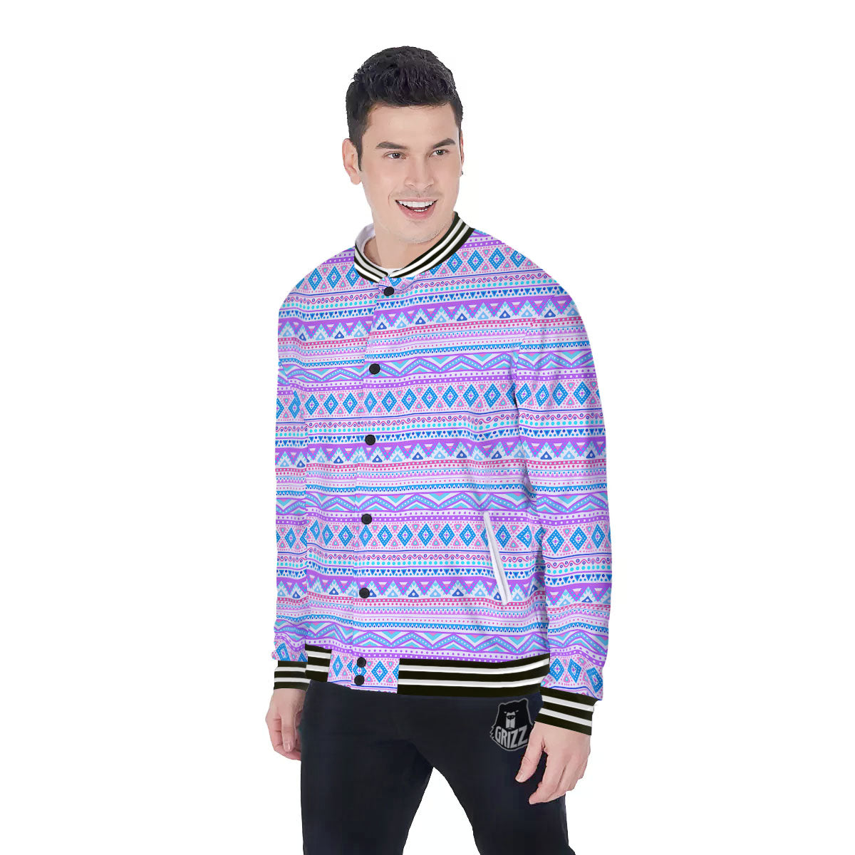 Aztec Pink And Pastel Print Pattern Baseball Jacket-grizzshop