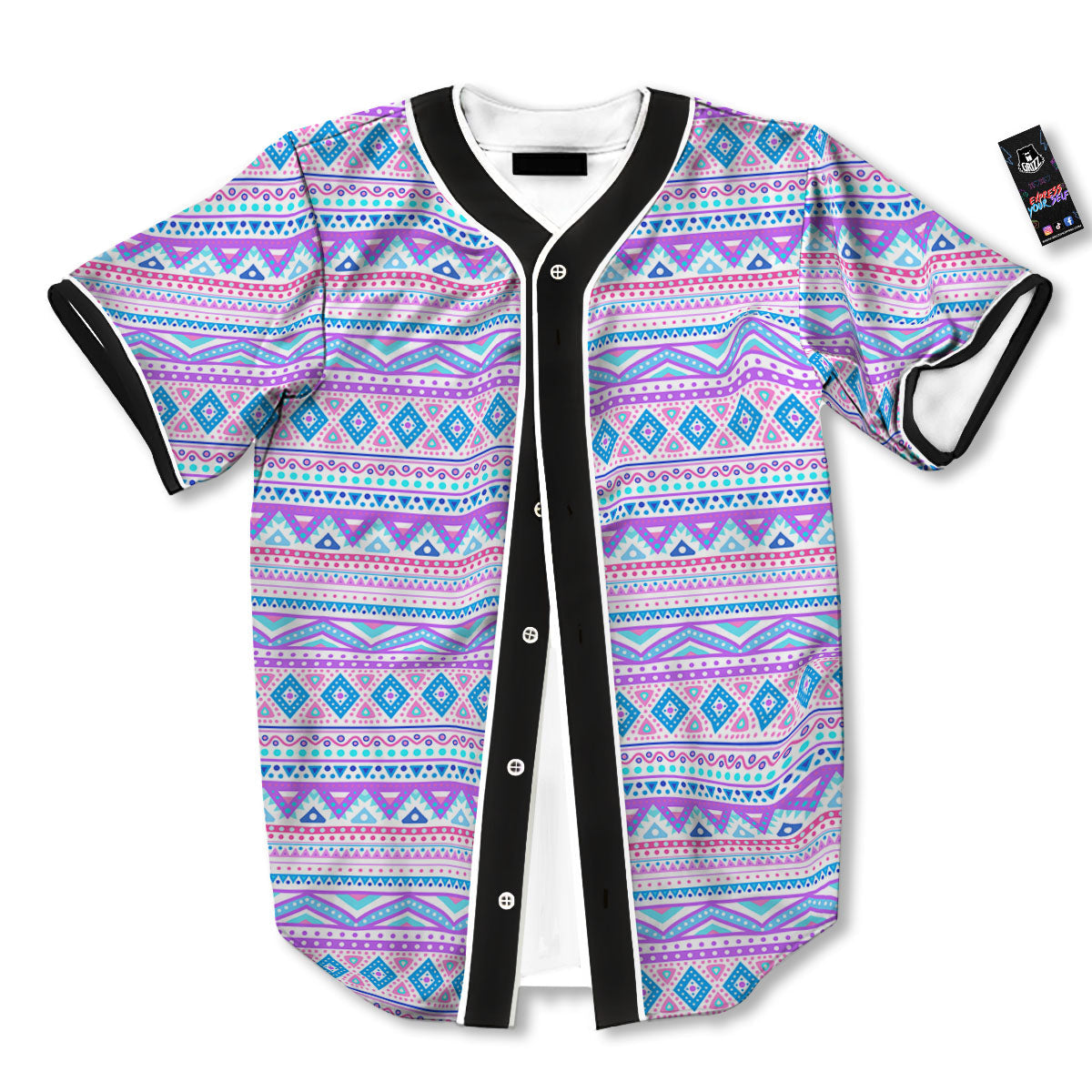 Aztec Pink And Pastel Print Pattern Baseball Jersey-grizzshop