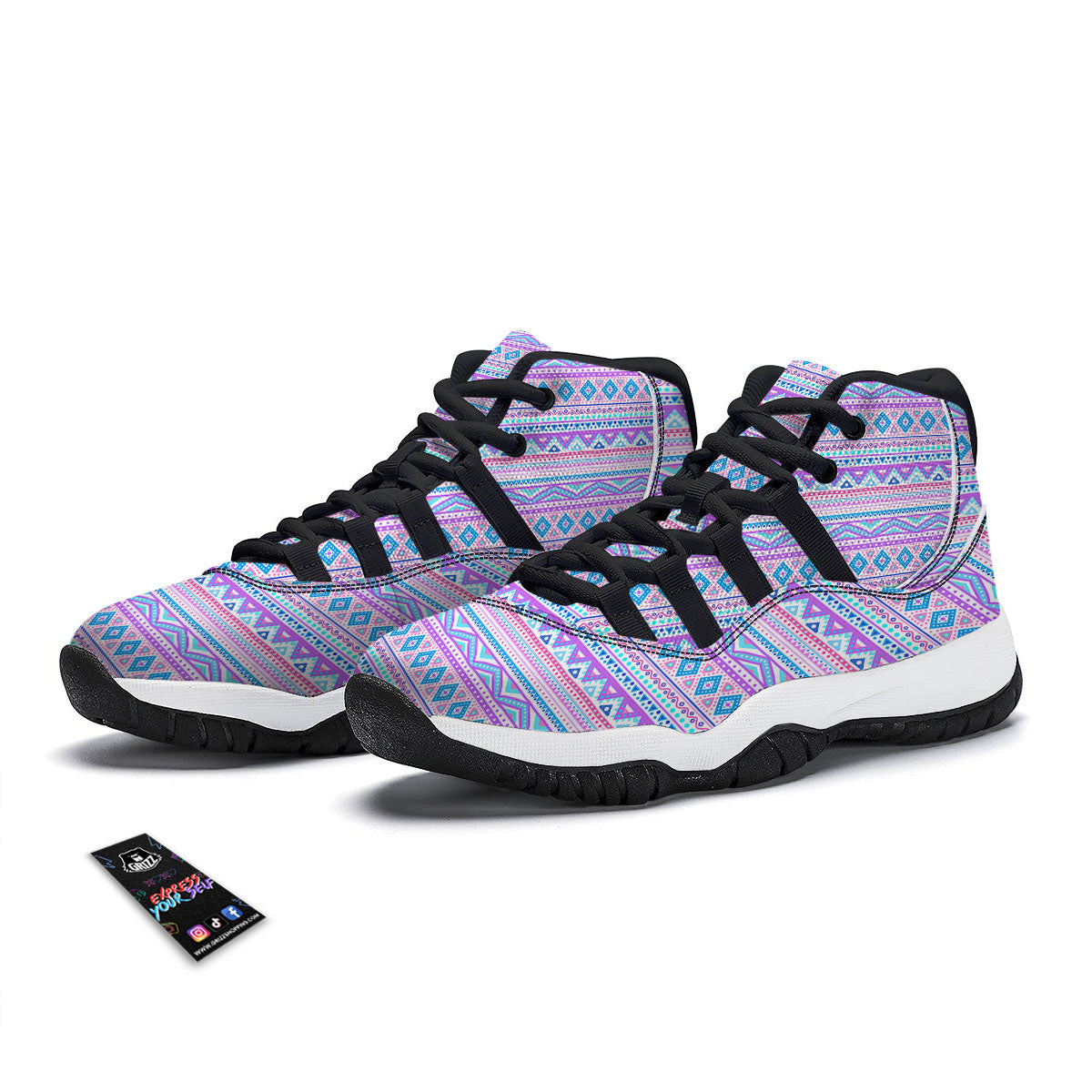 Aztec Pink And Pastel Print Pattern Black Bball Shoes-grizzshop