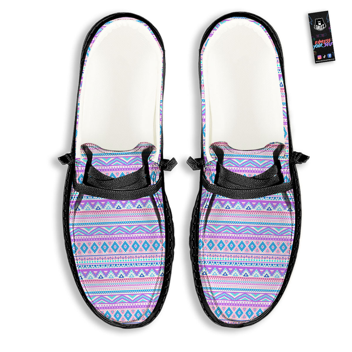 Aztec Pink And Pastel Print Pattern Black Loafers-grizzshop