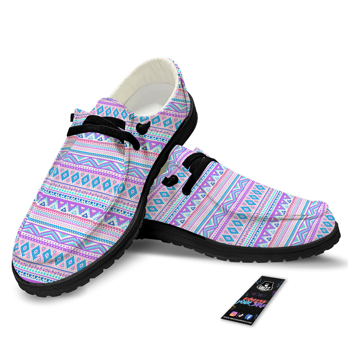 Aztec Pink And Pastel Print Pattern Black Loafers-grizzshop