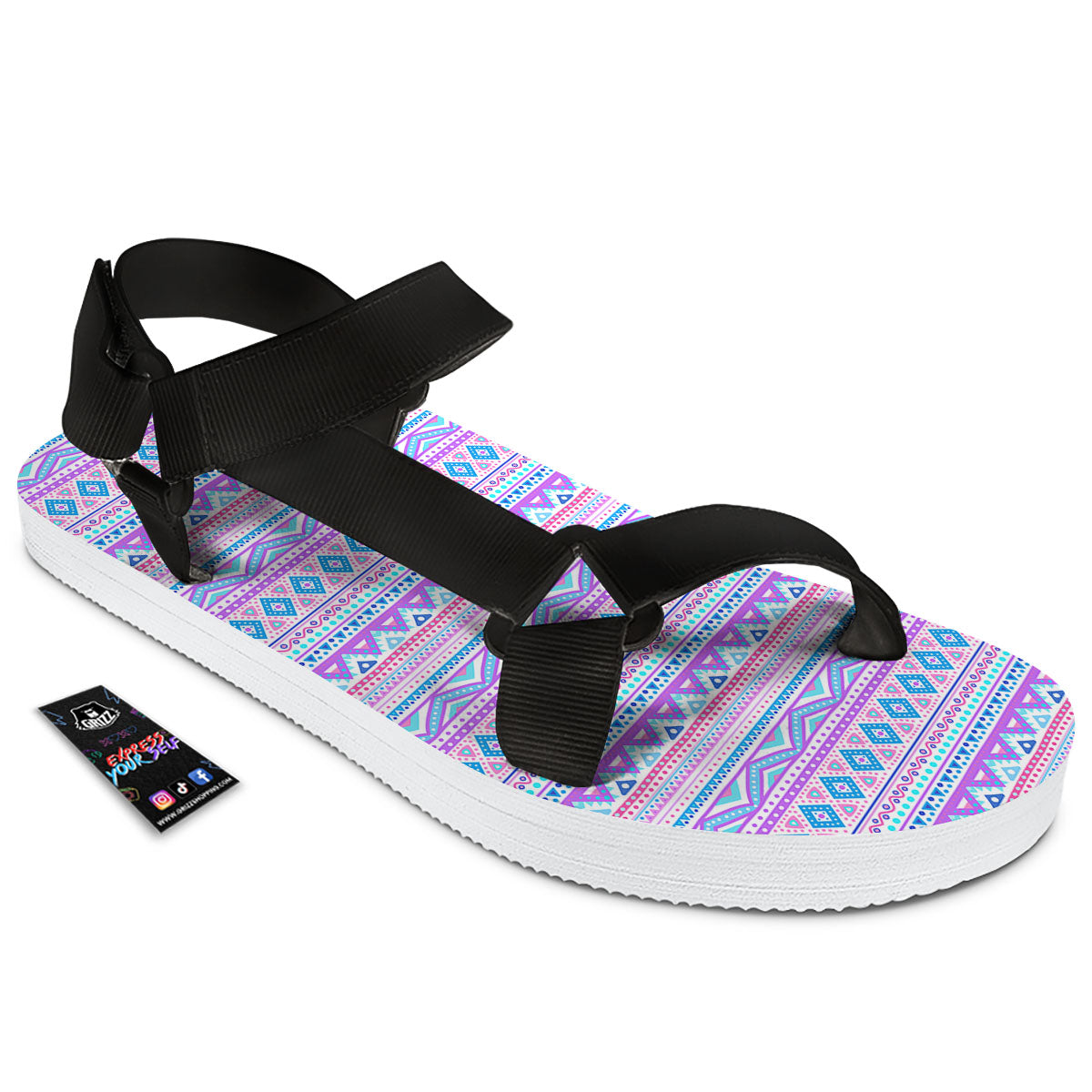 Aztec Pink And Pastel Print Pattern Black Open Toe Sandals-grizzshop