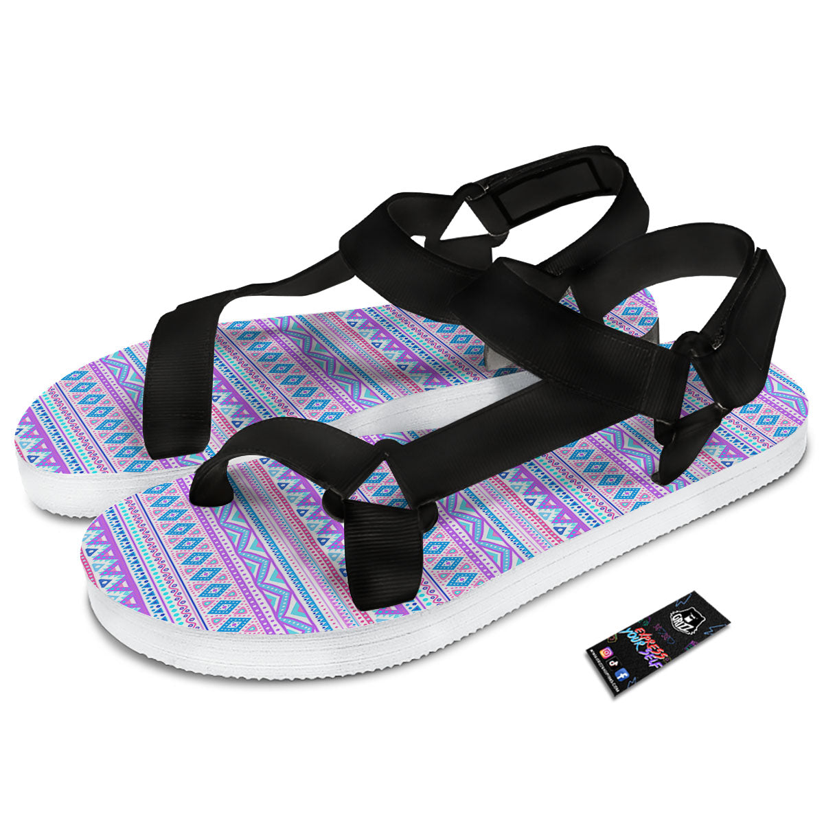 Aztec Pink And Pastel Print Pattern Black Open Toe Sandals-grizzshop