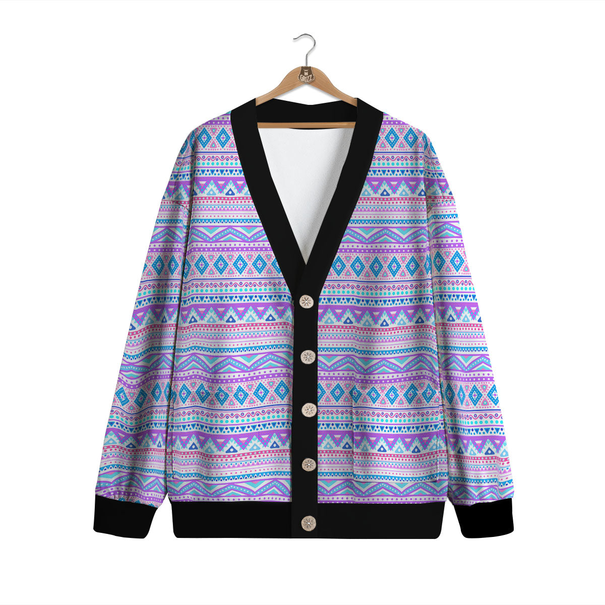 Aztec Pink And Pastel Print Pattern Cardigan-grizzshop