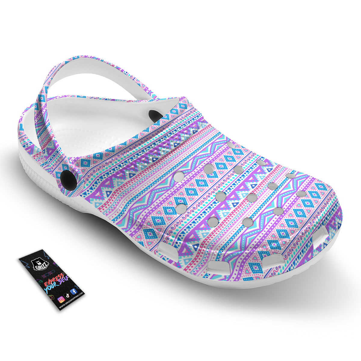Aztec Pink And Pastel Print Pattern Clog-grizzshop
