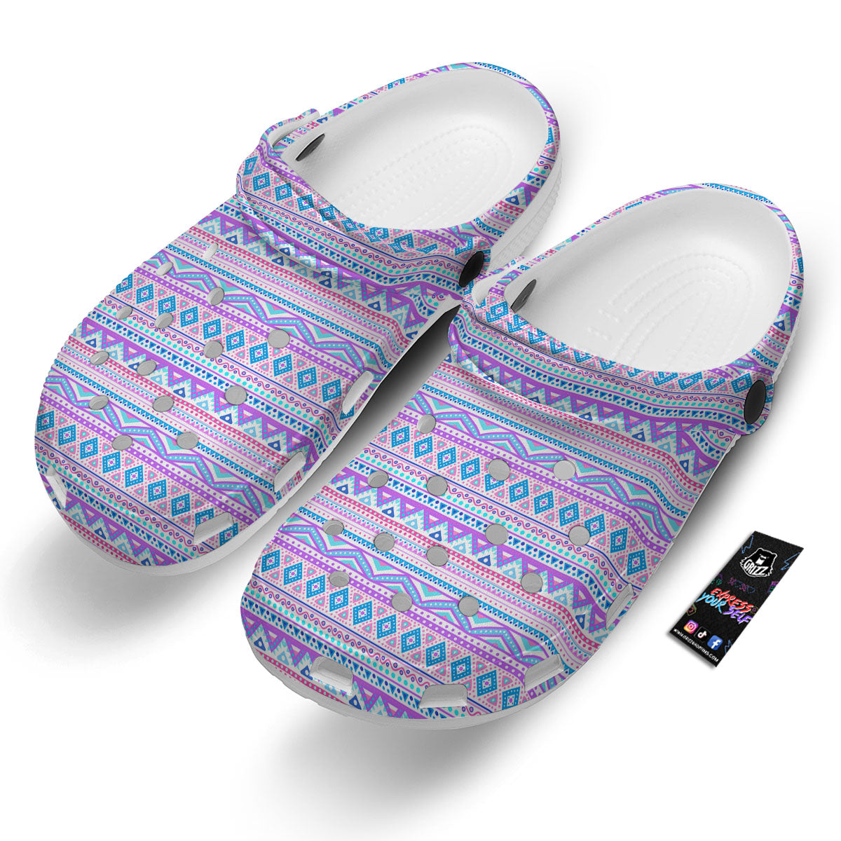 Aztec Pink And Pastel Print Pattern Clog-grizzshop