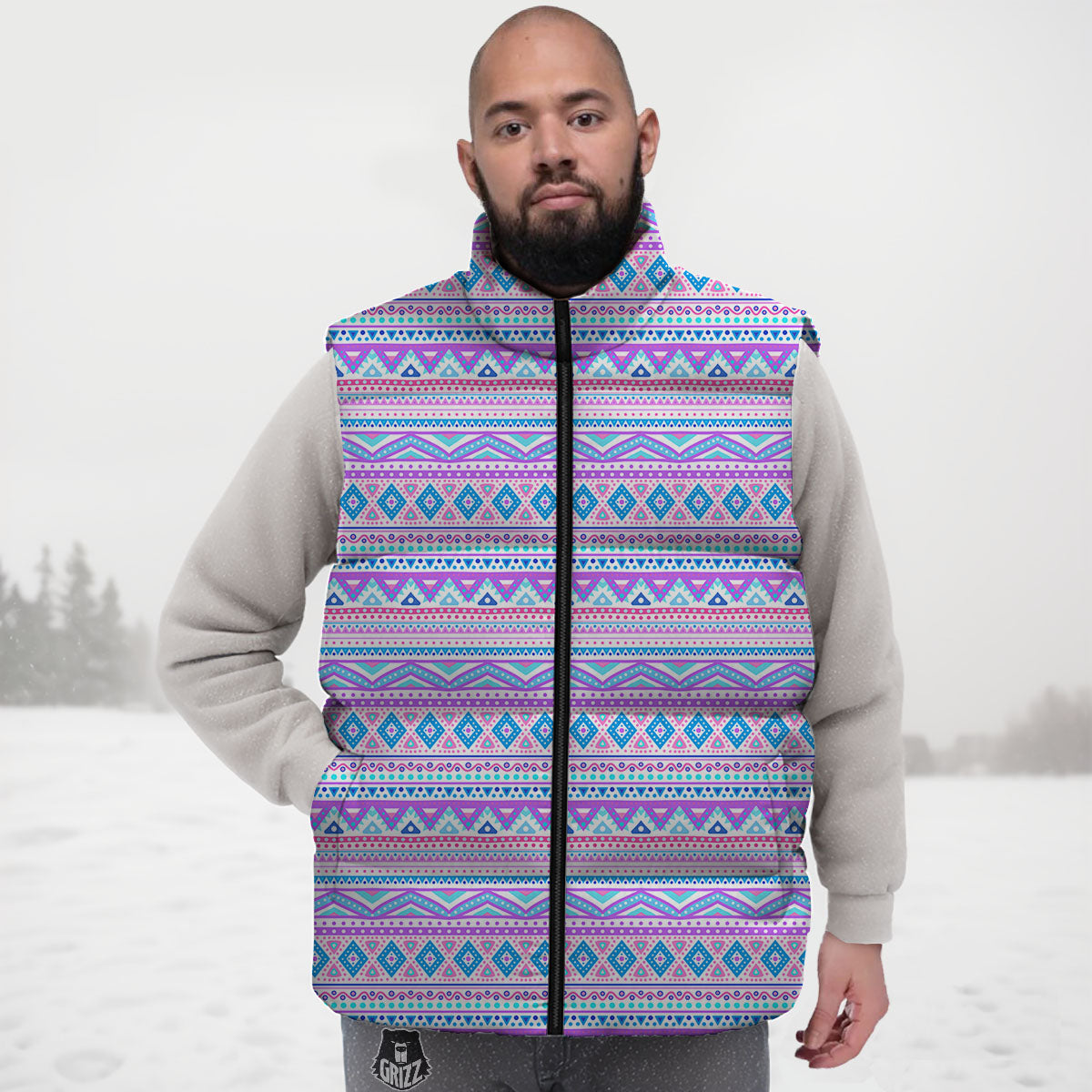 Aztec Pink And Pastel Print Pattern Down Vest