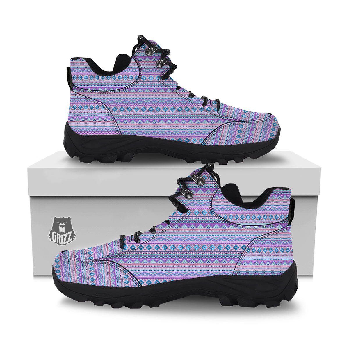 Aztec Pink And Pastel Print Pattern Hiking Shoes-grizzshop