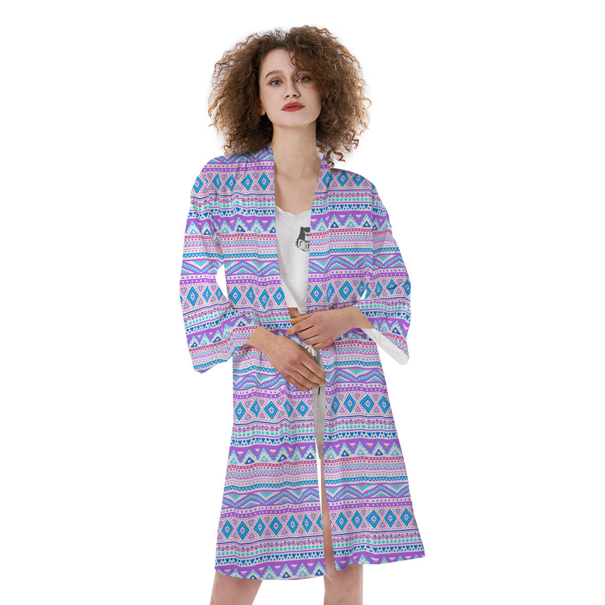 Aztec Pink And Pastel Print Pattern Kimono-grizzshop