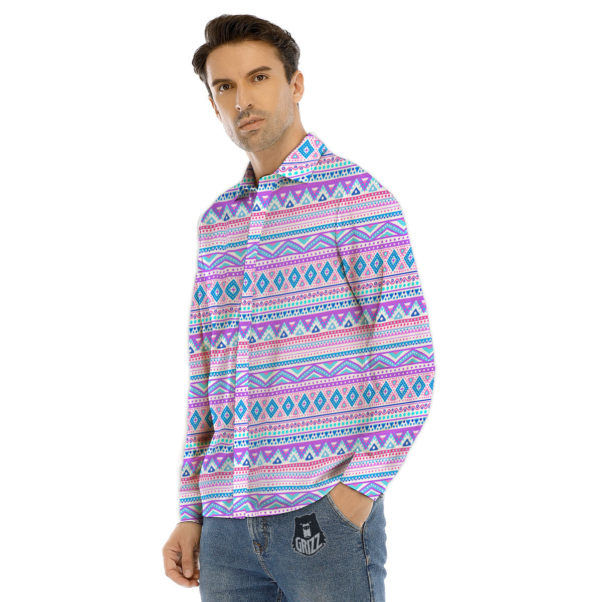Aztec Pink And Pastel Print Pattern Men's Dress Shirts-grizzshop