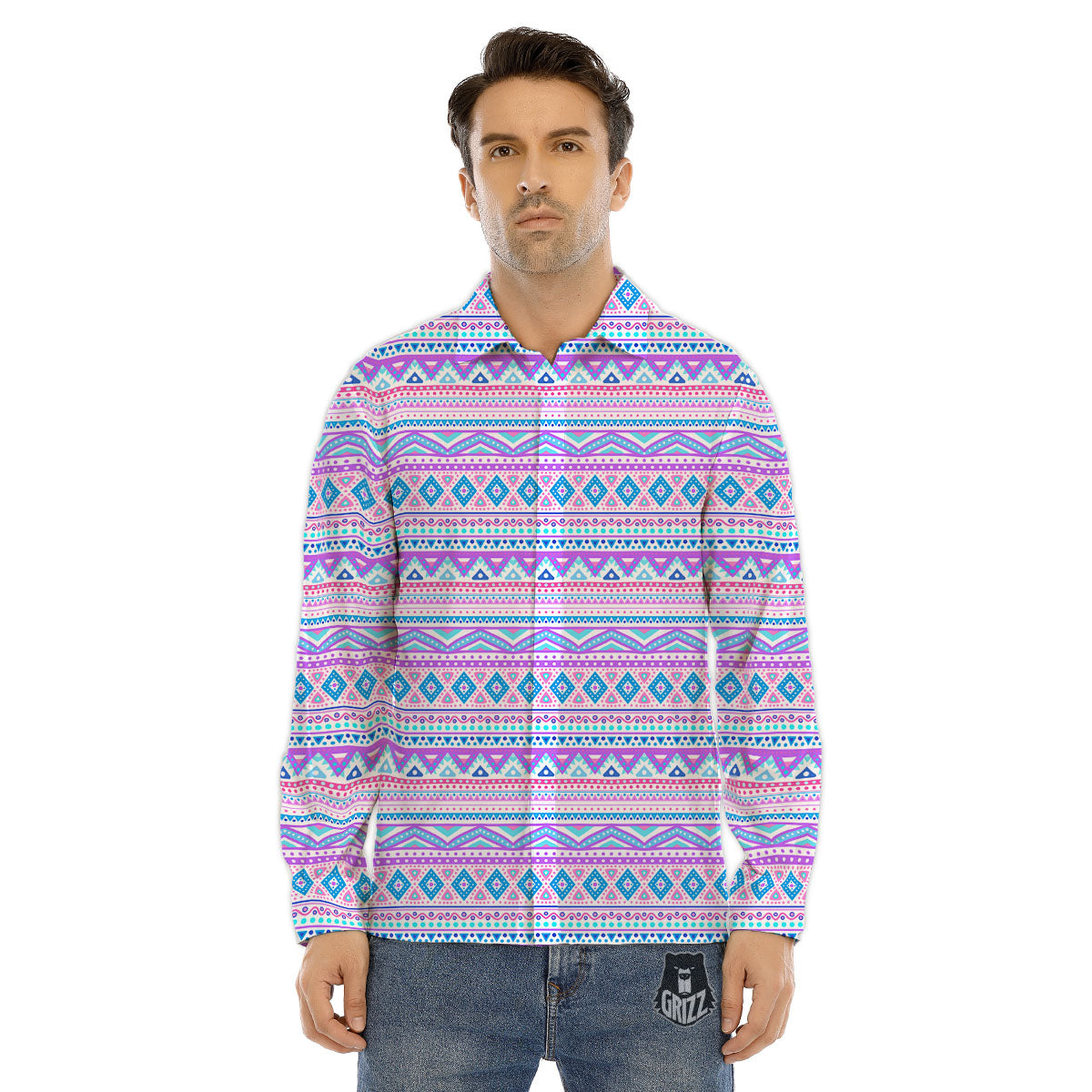 Aztec Pink And Pastel Print Pattern Men's Dress Shirts-grizzshop