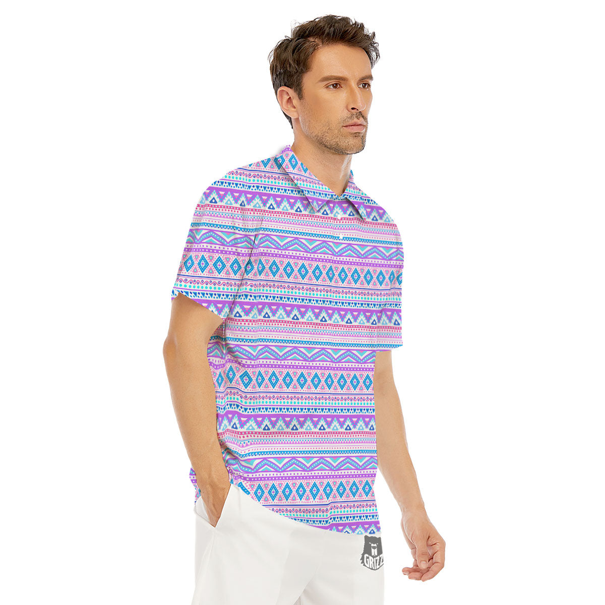 Aztec Pink And Pastel Print Pattern Men's Golf Shirts-grizzshop