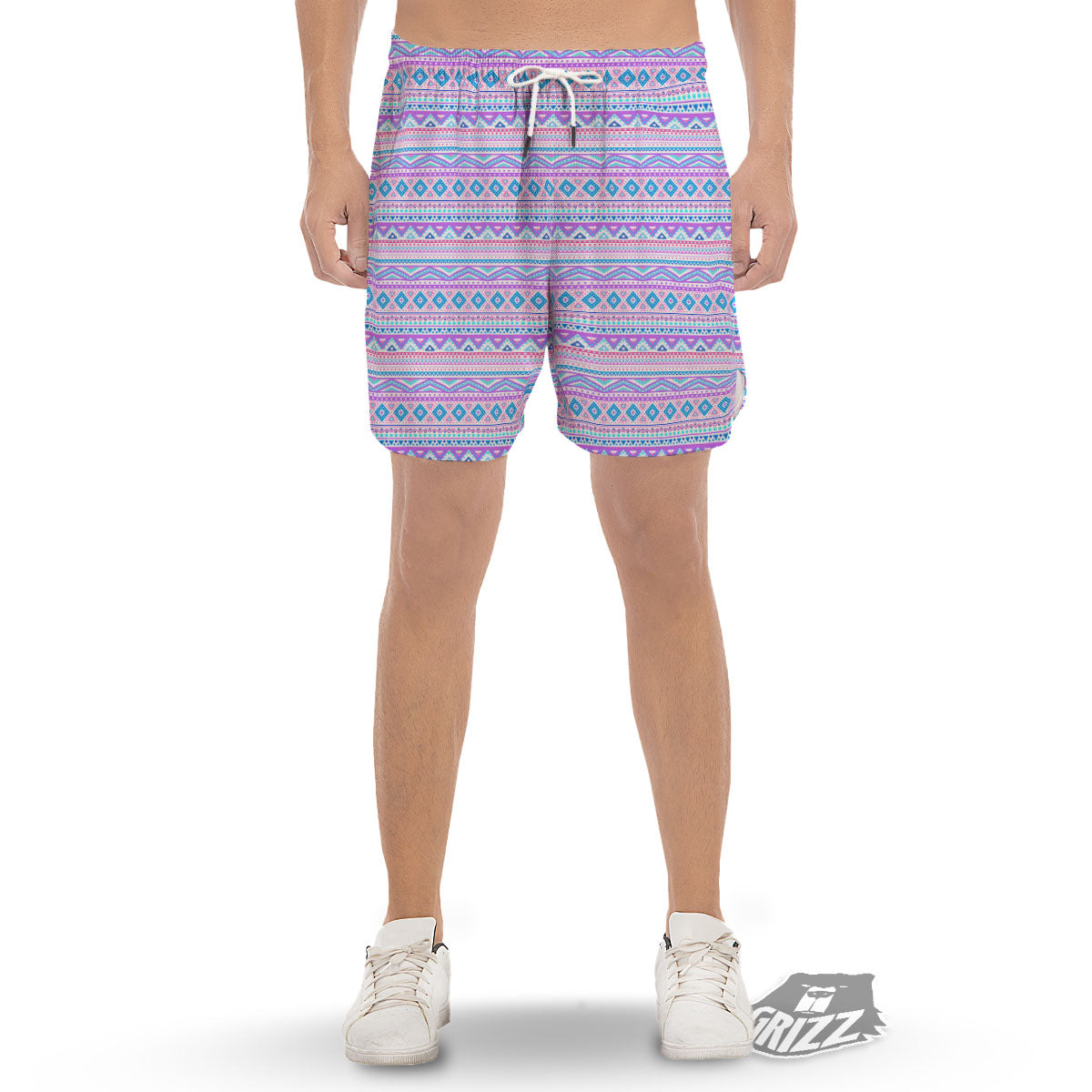 Aztec Pink And Pastel Print Pattern Men's Gym Shorts-grizzshop