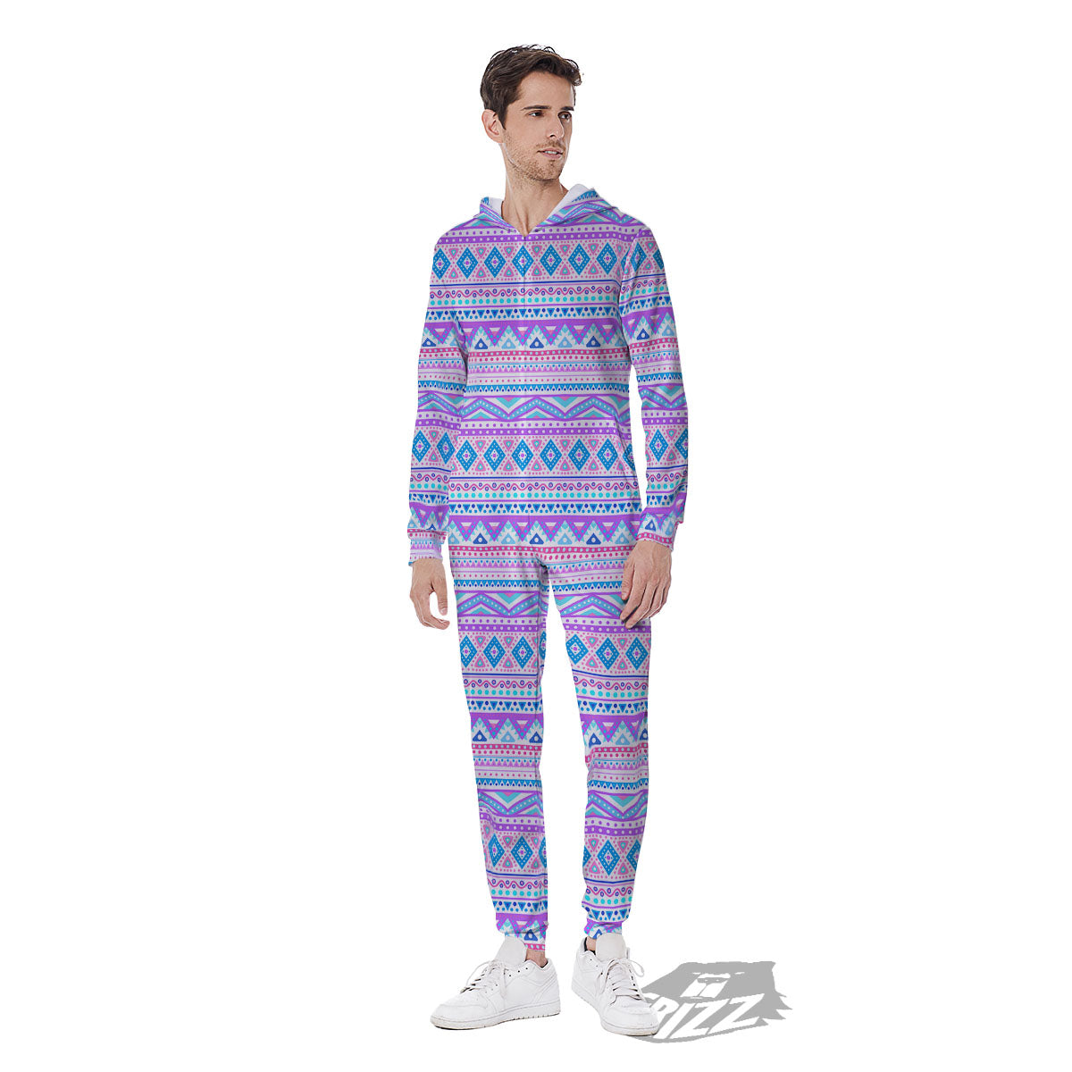 Aztec Pink And Pastel Print Pattern Men's Jumpsuit-grizzshop