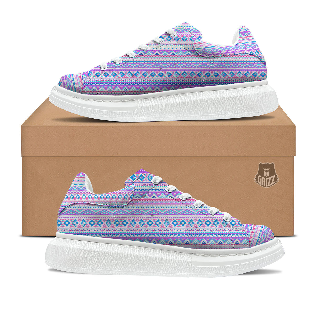 Aztec Pink And Pastel Print Pattern Platform Shoes-grizzshop