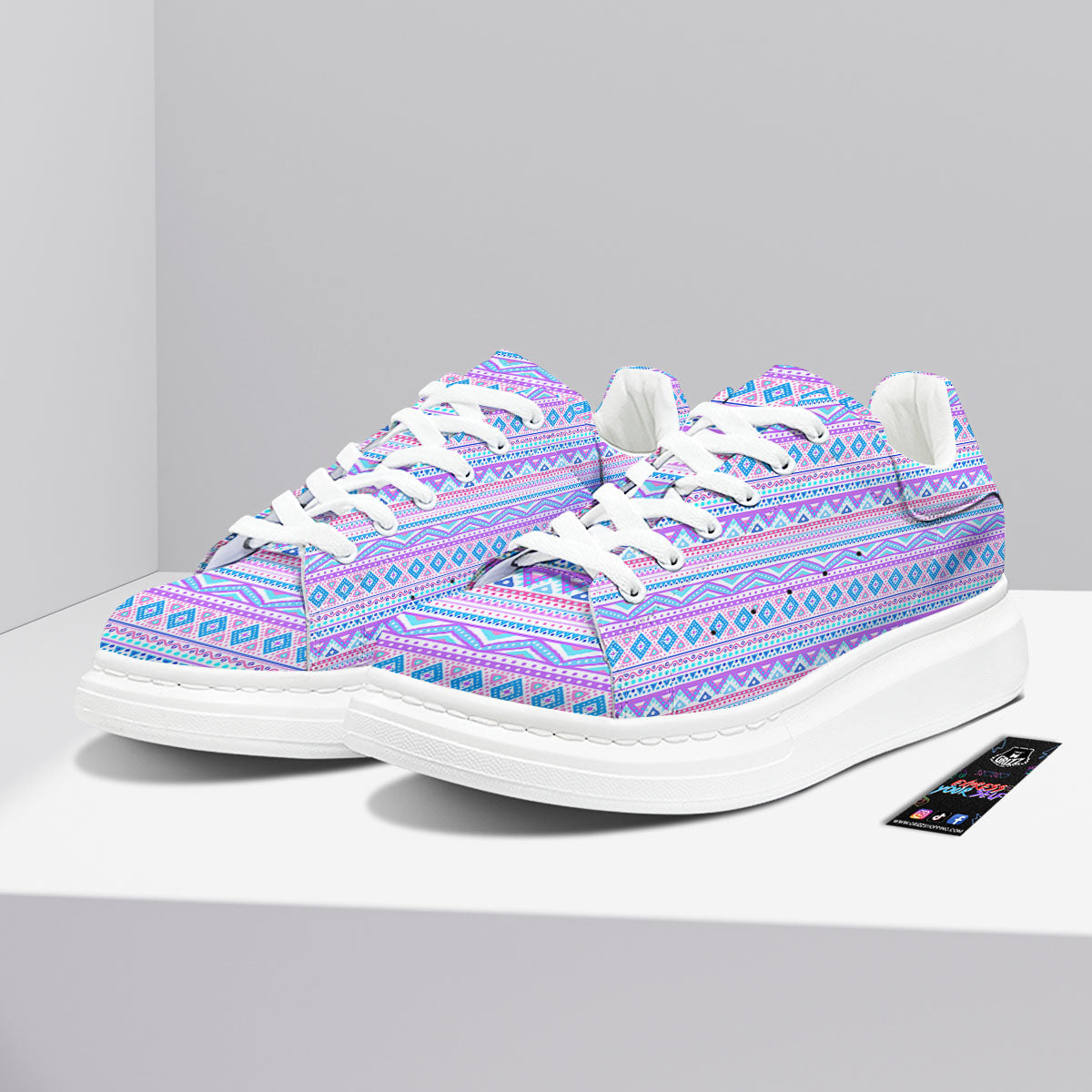 Aztec Pink And Pastel Print Pattern Platform Shoes-grizzshop