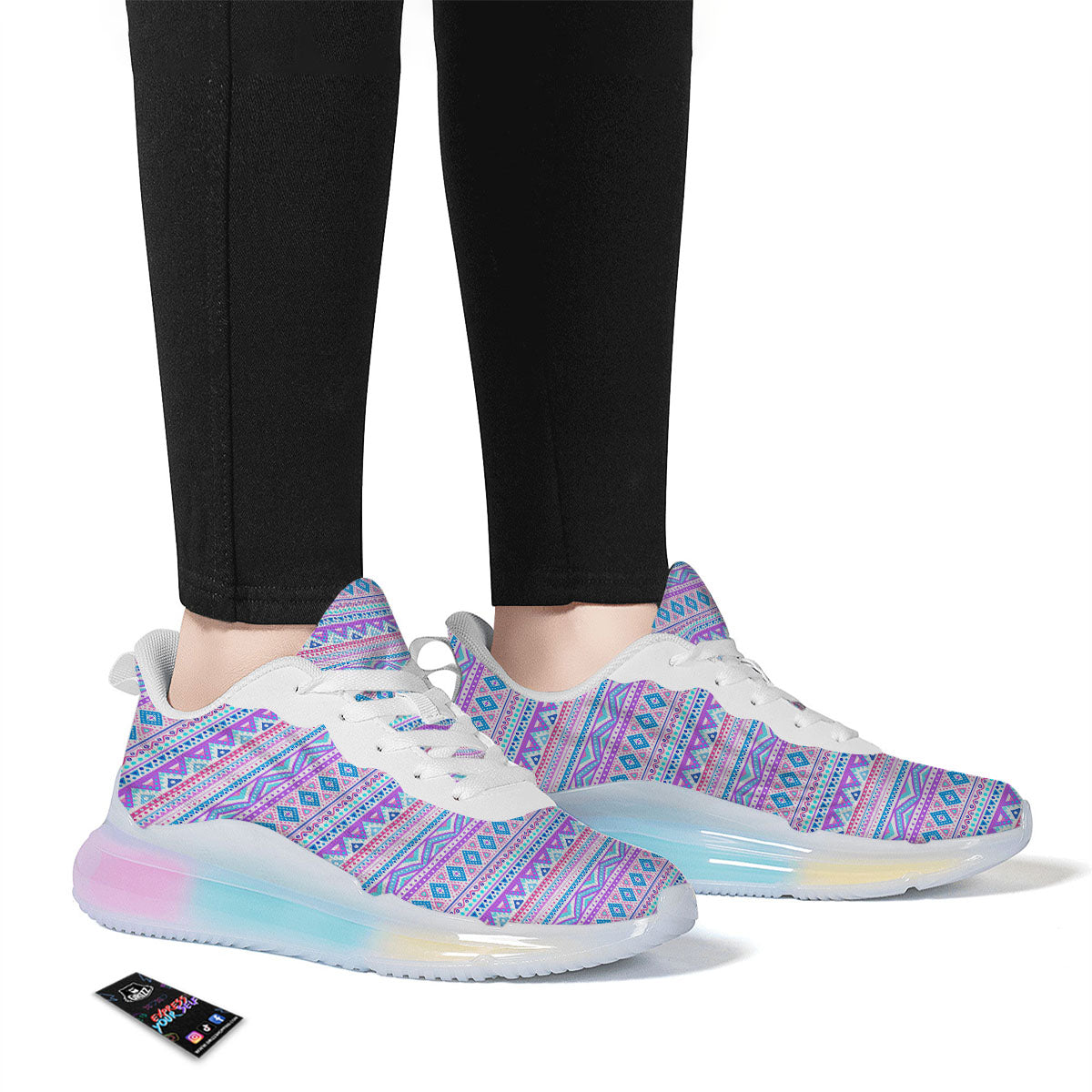 Aztec Pink And Pastel Print Pattern Running Sneakers-grizzshop