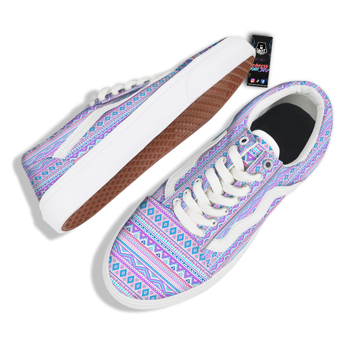 Aztec Pink And Pastel Print Pattern Skate Shoes-grizzshop