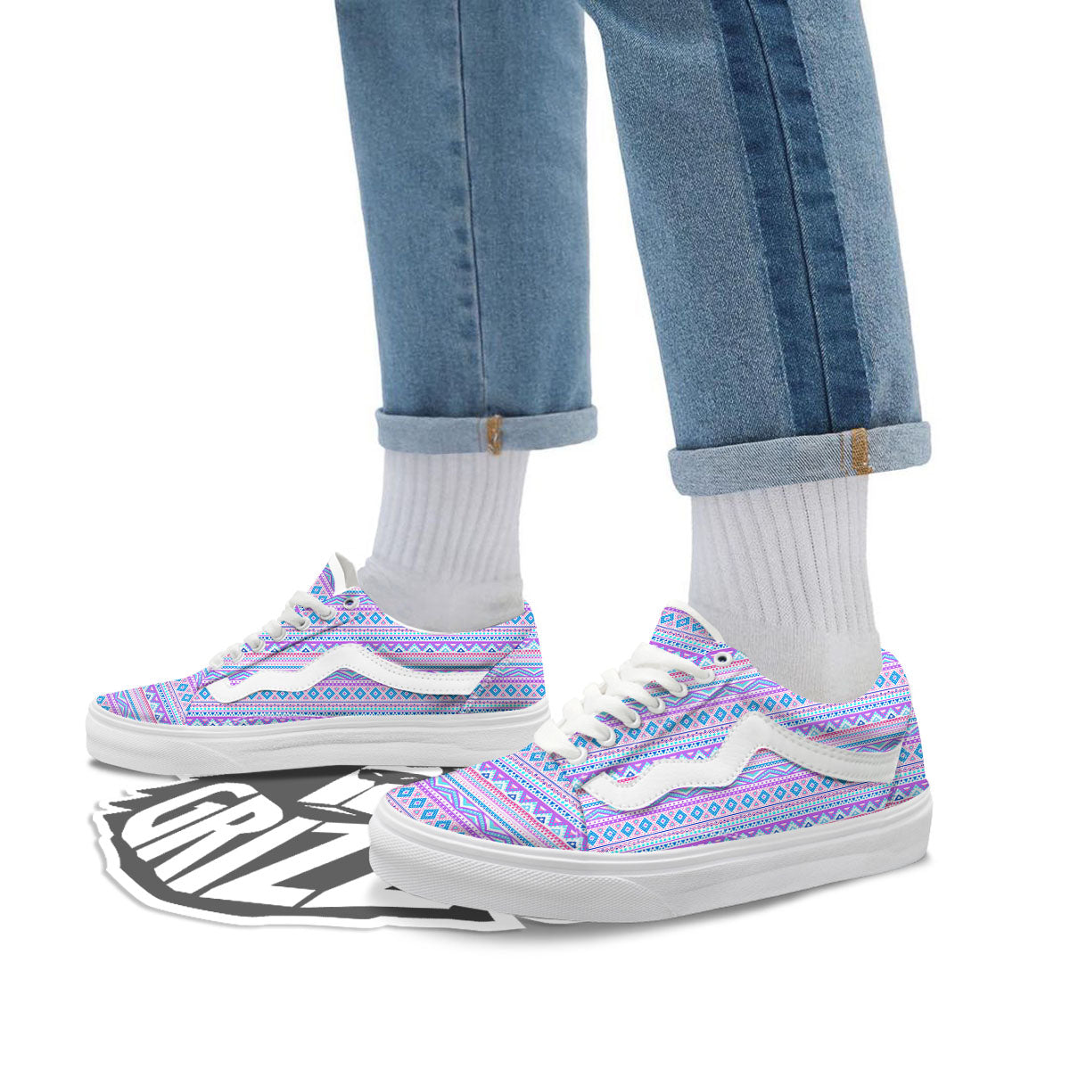 Aztec Pink And Pastel Print Pattern Skate Shoes-grizzshop