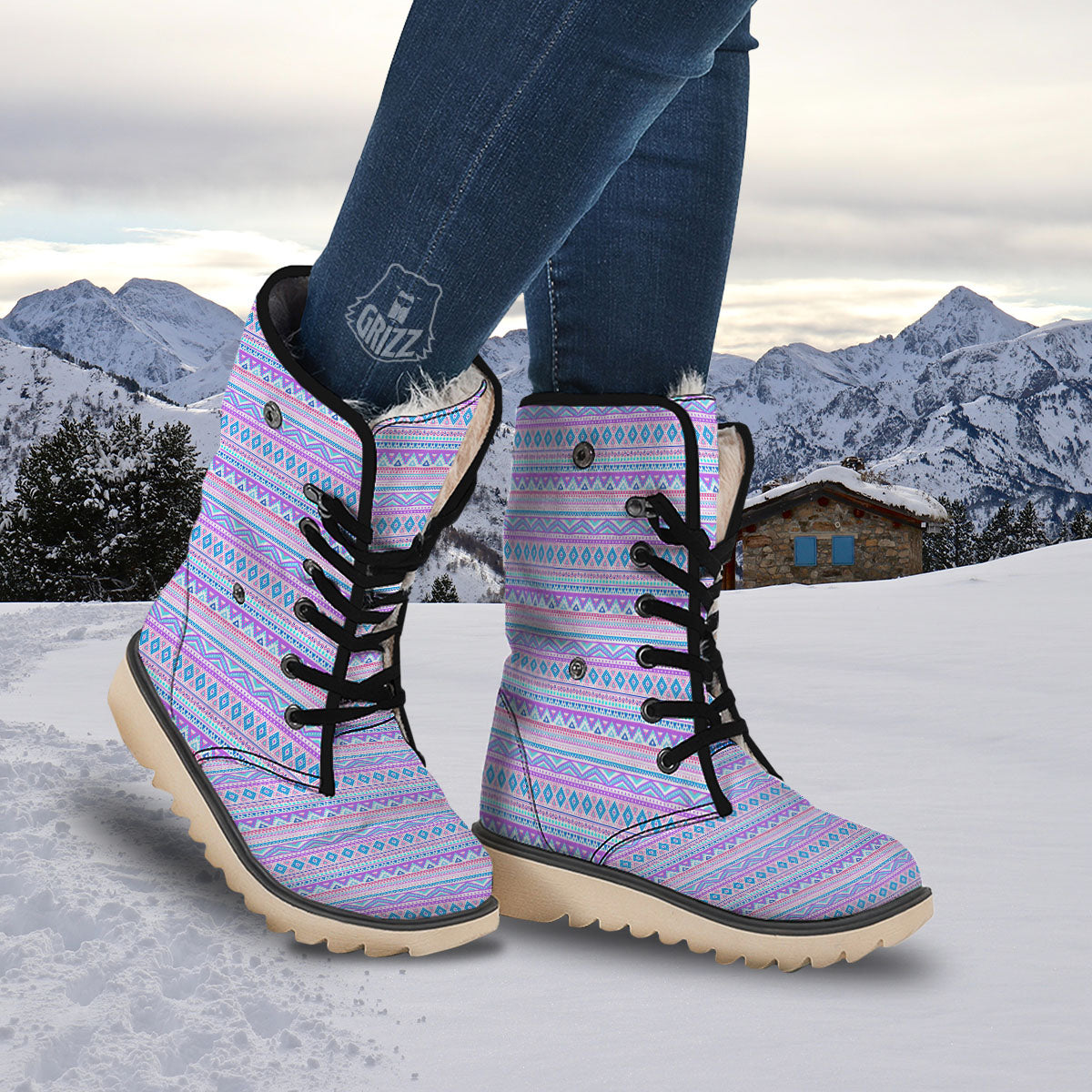 Aztec Pink And Pastel Print Pattern Snow Boots-grizzshop