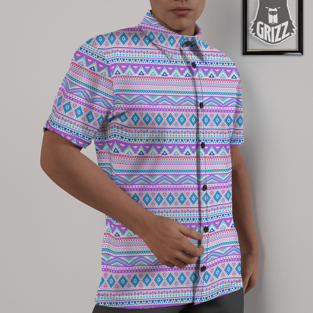 Aztec Pink And Pastel Print Pattern Untucked Shirts-grizzshop