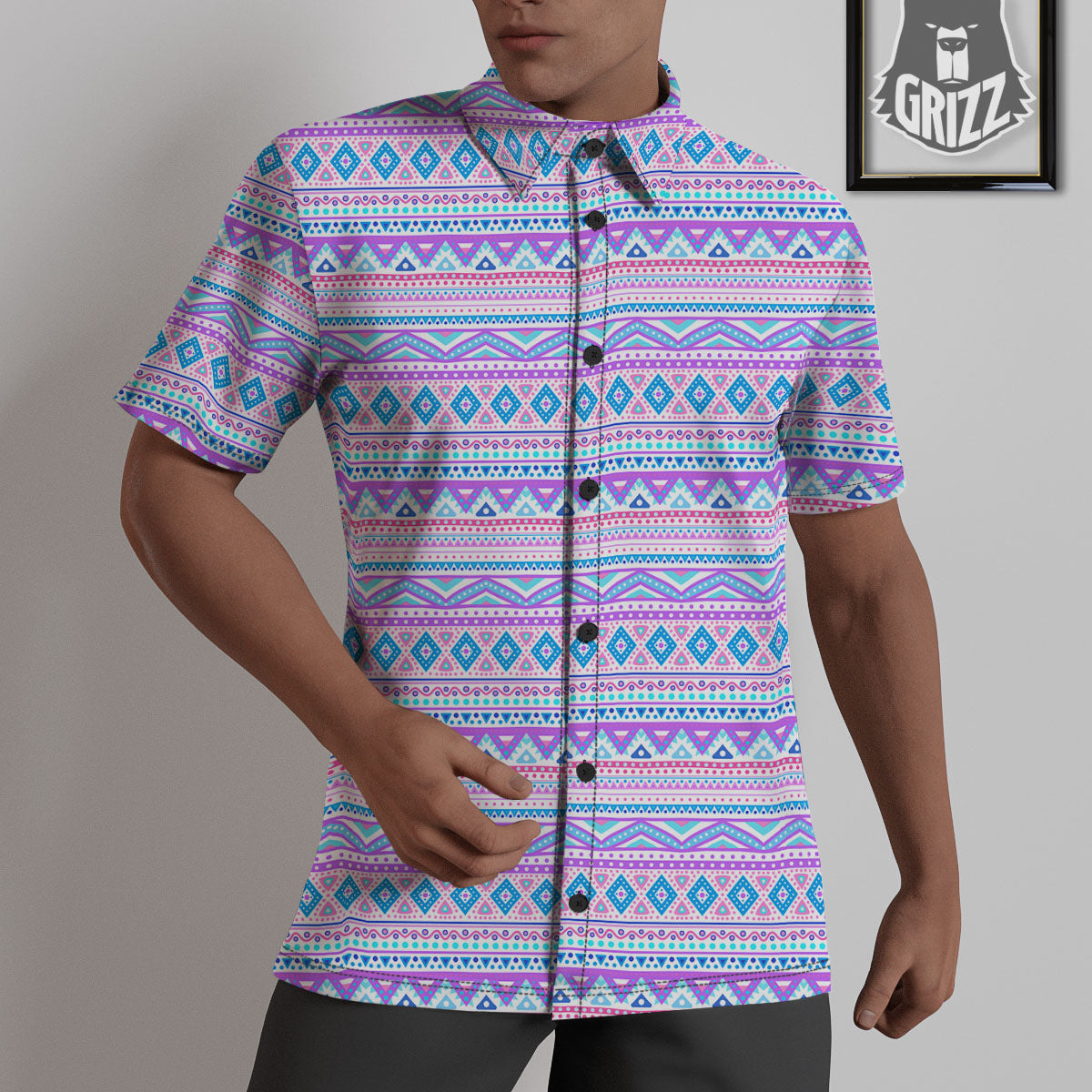 Aztec Pink And Pastel Print Pattern Untucked Shirts-grizzshop