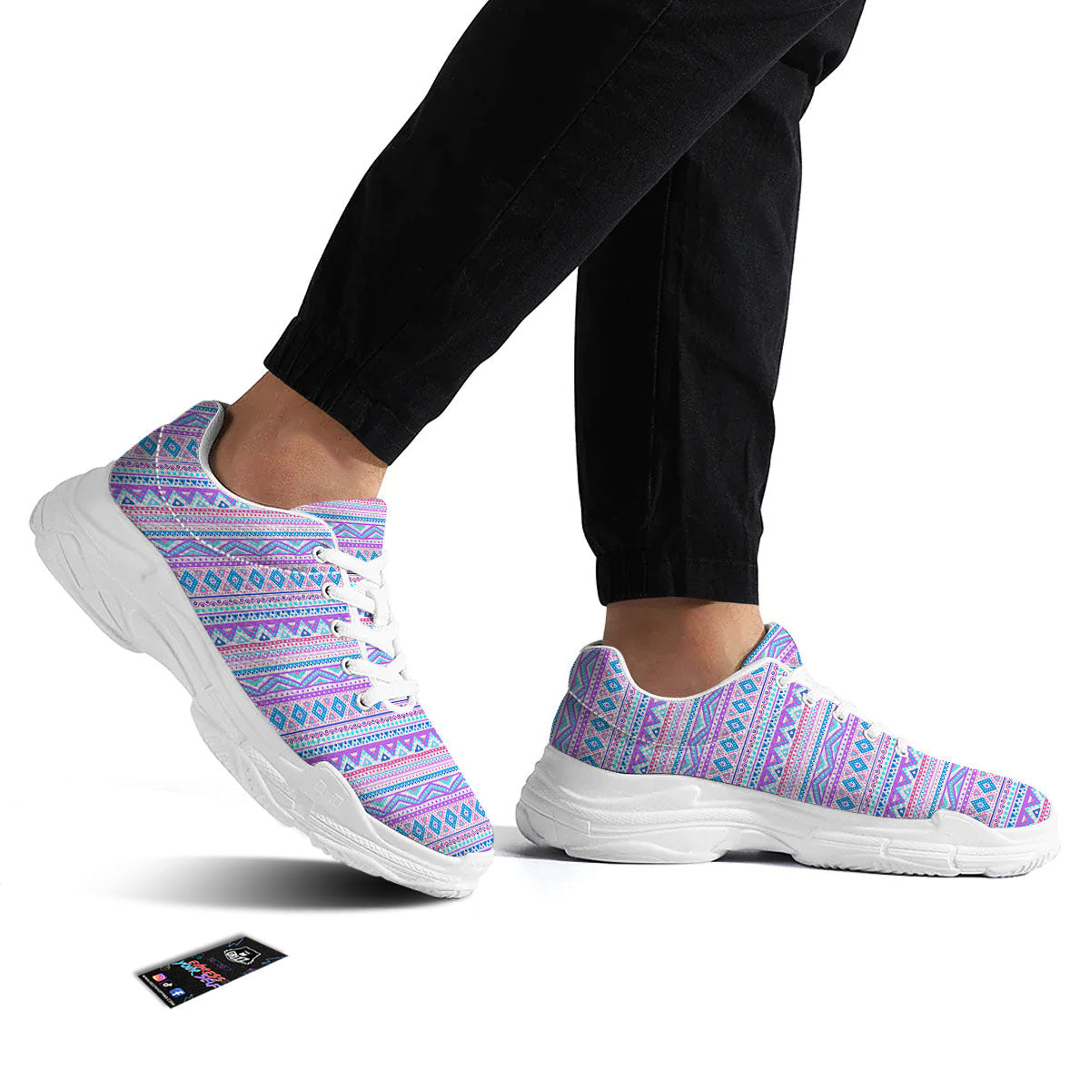 Aztec Pink And Pastel Print Pattern White Chunky Shoes-grizzshop