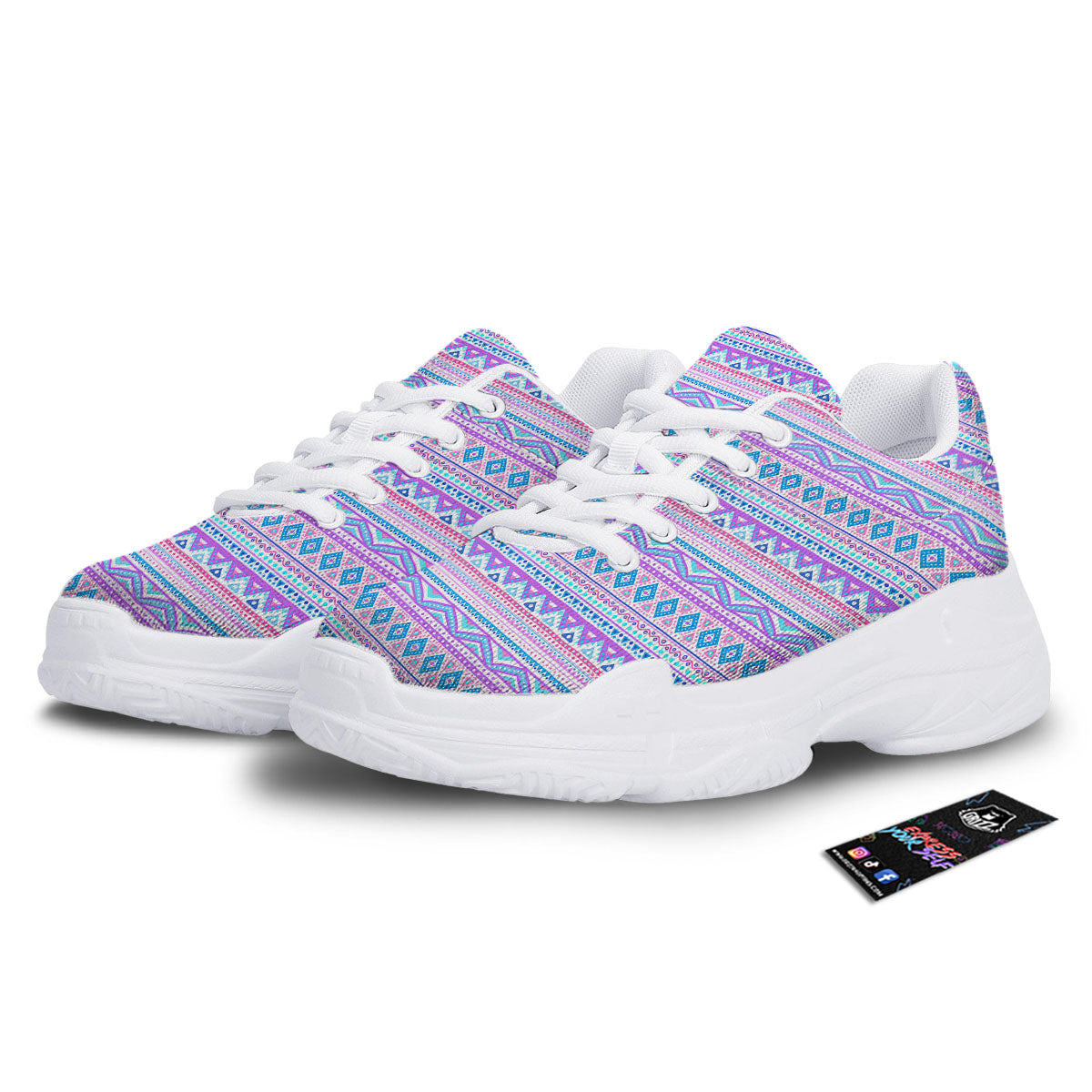 Aztec Pink And Pastel Print Pattern White Chunky Shoes-grizzshop