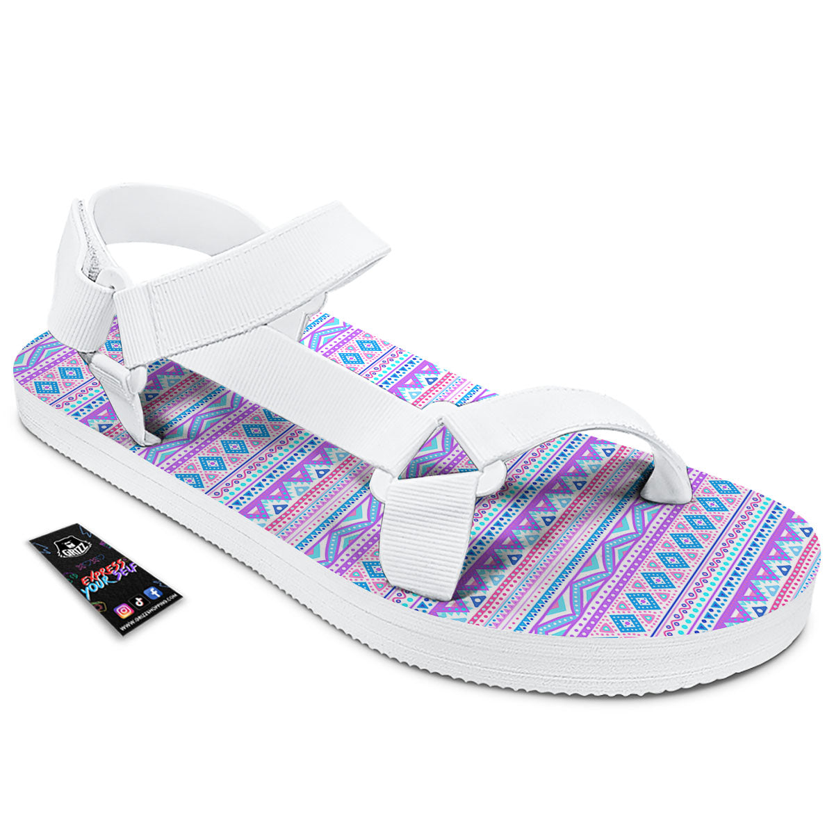 Aztec Pink And Pastel Print Pattern White Open Toe Sandals-grizzshop