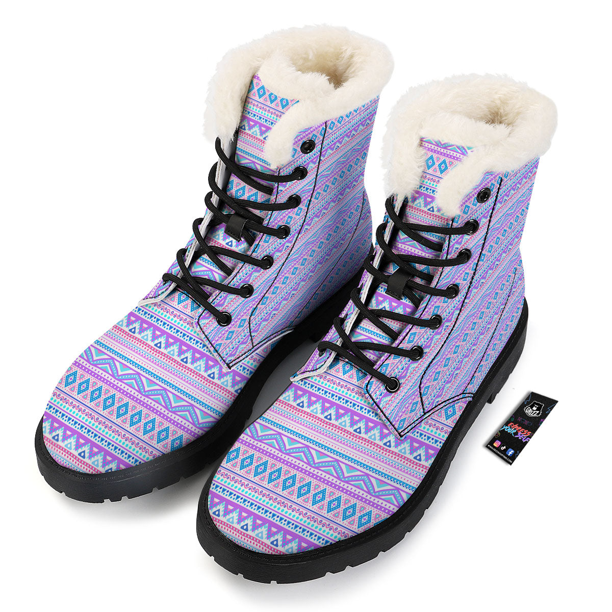 Aztec Pink And Pastel Print Pattern Winter Boots-grizzshop