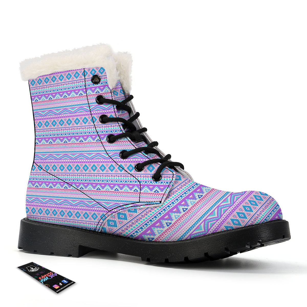 Aztec Pink And Pastel Print Pattern Winter Boots-grizzshop