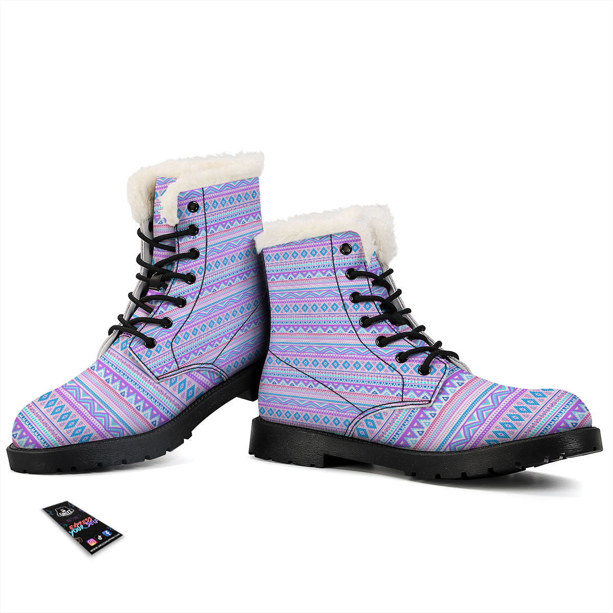 Aztec Pink And Pastel Print Pattern Winter Boots-grizzshop