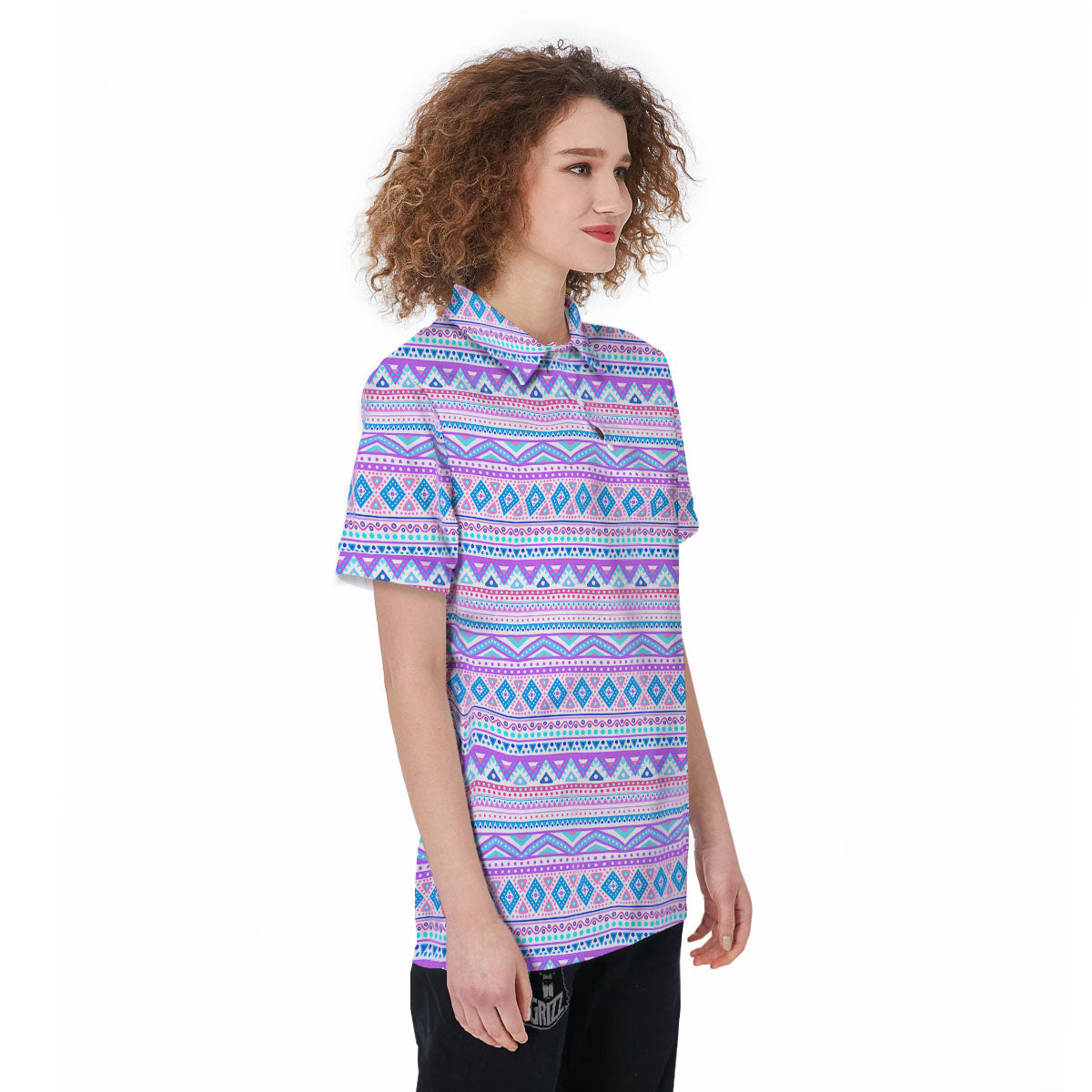 Aztec Pink And Pastel Print Pattern Women's Golf Shirts-grizzshop