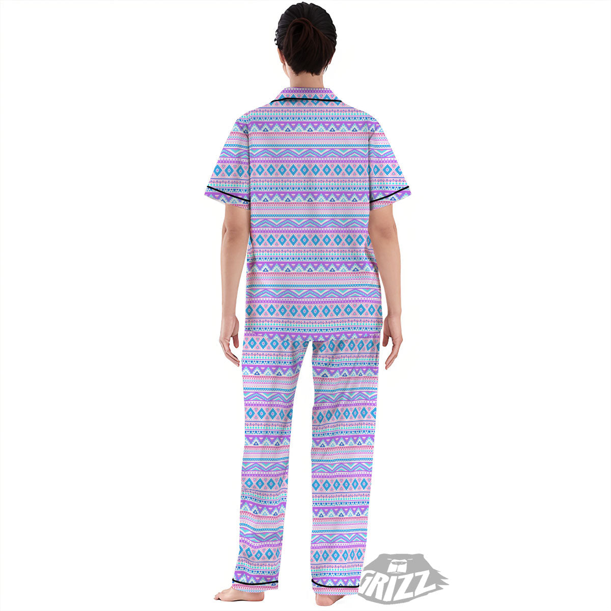 Aztec Pink And Pastel Print Pattern Women's Pajamas Set-grizzshop