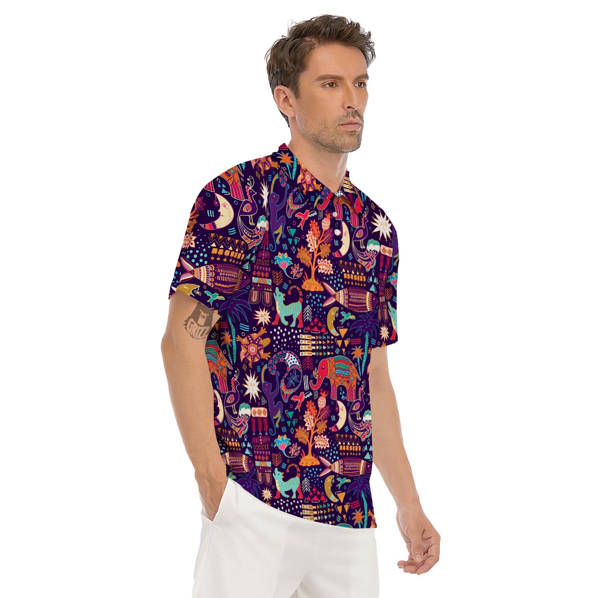 Aztec Psychedelic Trippy Men's Golf Shirts-grizzshop