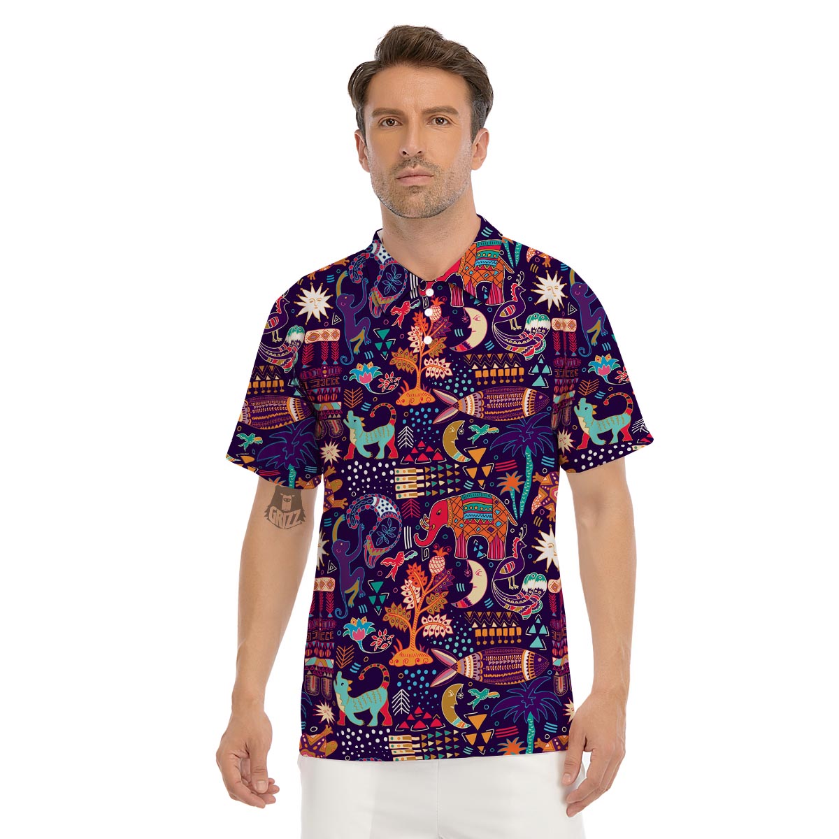 Aztec Psychedelic Trippy Men's Golf Shirts-grizzshop