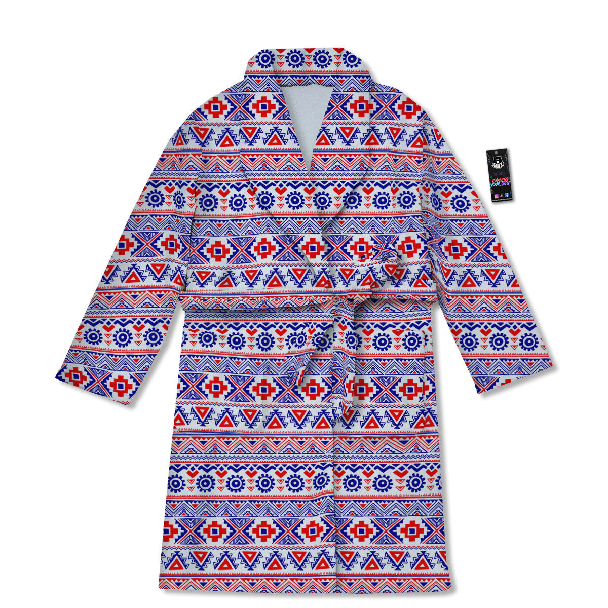 Aztec Red And Blue Print Pattern Bathrobe-grizzshop