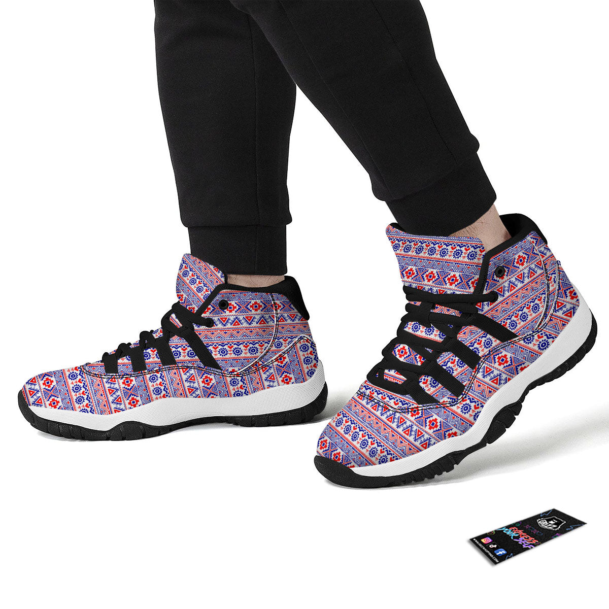 Aztec Red And Blue Print Pattern Black Bball Shoes-grizzshop